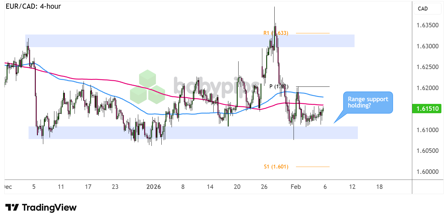 市场分析：欧元/加元正在测试1.6100长期区间支撑